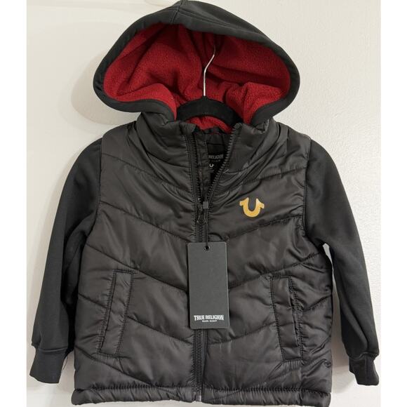 NEW True Religion Full Zipper - Red w/ Black- Boy's 2T NWT Puffer Coat Jacket - Picture 1 of 3